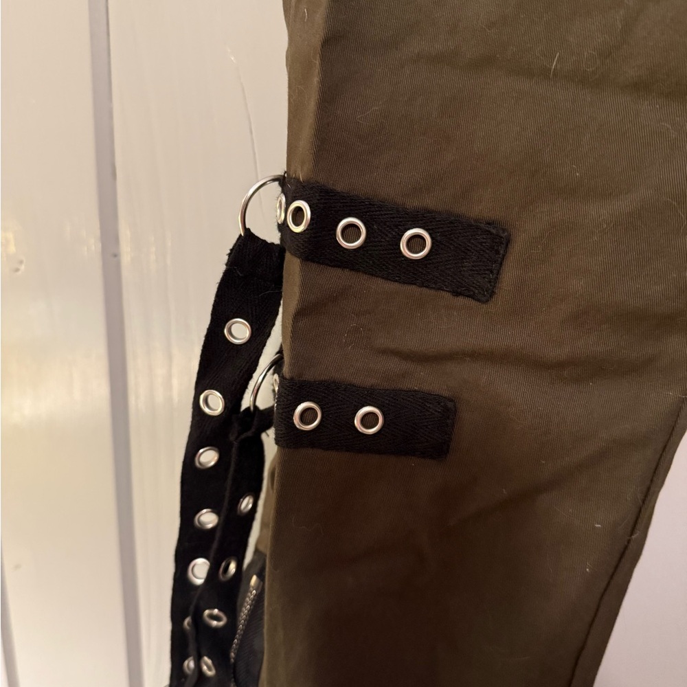 Hot Topic Dark Olive Pants with Black Accents - Picture 4 of 8